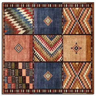 Rururug Teppich Quadratisch 140 x 140 Wohnzimmer Schlafzimmer Waschbar Teppiche Sofa, Büro Schreibtisch und Stuhl, Braunes Mehrfarben-Patchwork, Square 140 x 140 cm