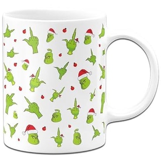 Tassenbrennerei Grinch Tasse - Rundherumdruck - Weihnachtstasse lustig - Kaffeetasse als Deko zu Weihnachten (Weiß)
