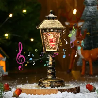 Glitzernde Schneekugel-Nachttischlampe mit Weihnachtsmann - Weihnachtliche Schneekugel-Laterne mit Musik und Licht