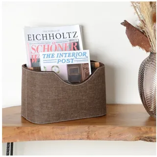 wohnfreuden Aufbewahrungsbox Zeitungsständer aus Stoff mit Teakholz 30 cm dunkelbraun braun