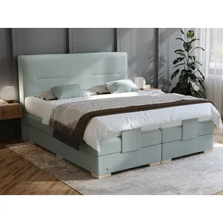 PAARA Boxspringbett Kreta elektrisch verstellbar mit Motor alle Größen, mit einzigartigem Belüftungssystem blau 140 cm x 220 cm