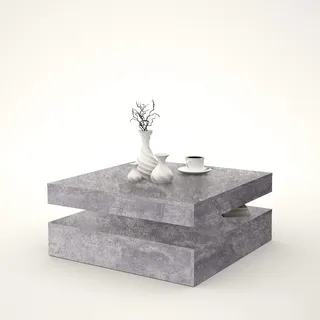 Forte Couchtisch mit Ablagefläche und rotierender Tischplatte, Holzwerkstoff, Betonoptik, 78 (93) x 34,3 x 78 cm
