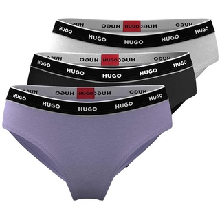 HUGO Damen Slips, 3er Pack - TRIPLET BRIEF STRIPE, Cotton Stretch, Logo, uni Lila/Weiß/Schwarz XL