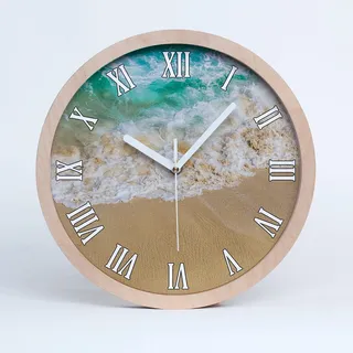 Tulup Holzuhr Wanduhr ⌀ 20cm Uhr Holz Stille Uhren Modern Runde Dekoration Weiße Uhrzeiger - Strand und Meer