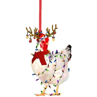 Holz Weihnachtsanhänger Huhn mit Schal Weihnachtsbaum Anhänger Lustiges Huhn Figur Weihnachtsschmuck Weihnachtskugeln Weihnachtsbaum Basteln Weihnachten Baumkugeln Christbaumschmuck (E, One Size)