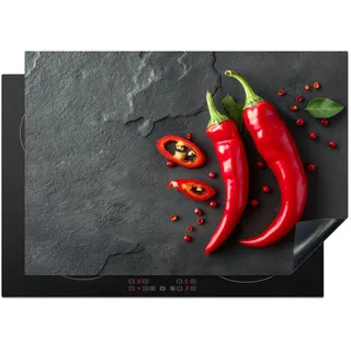 KitchenYeah© Herdabdeckplatte 75x52 cm Einteilig Ceranfeld Abdeckplatte für Induktionsschutz Ceranfeldabdeckung Vinyl Herdabdeckplatten Chilischoten - Beton - Paprika - Gemüse