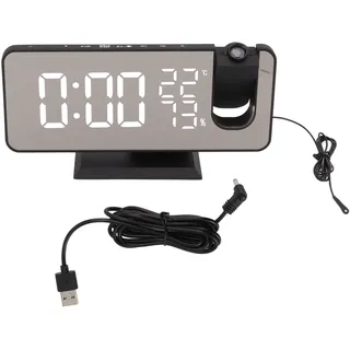 Led-fm-digitalwecker Mit Projektion, Smart-uhr Für Nachttisch Und Schlafzimmer, Schwarzes Zifferblatt Und Weiße Ziffern