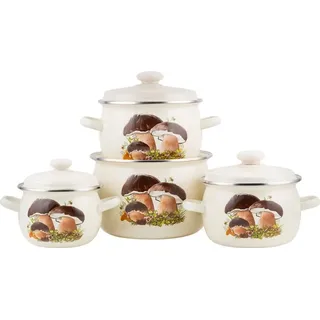 8-teiliges Kochgeschirrset aus Emaille Topfset Induktion Kochtopfset Töpfe Set Pilze - Beige