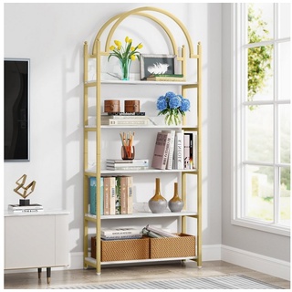 Tribesigns Regalelement Regal, Bücherregal mit 5 Ebenen Metall-Bücherregal für Schlafzimmer goldfarben