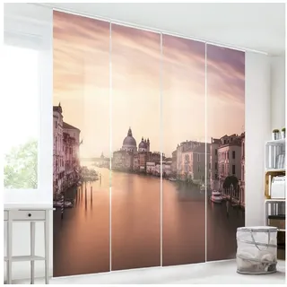 Bilderdepot24 Schiebegardine Wohnzimmer deko Abendstimmung in Venedig (4 St), halbtransparent, Schiebegardine groß mit Motiv Wohnzimmer Büro beige 240 cm x 250 cm
