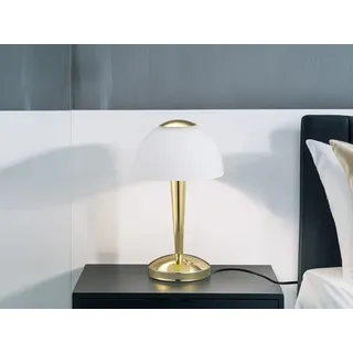 Kleine LED Tischlampe mit Glasschirm, Pilzlampe dimmbar, Nachttischlampe Messing