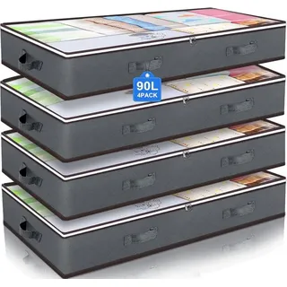 Unterbettkommode 90L Aufbewahrungstaschen für unter dem Bett,4er Set,Aufbewahrungsbox,faltbare Organizer und Aufbewahrungsboxen,Schrankorganizer - Grau