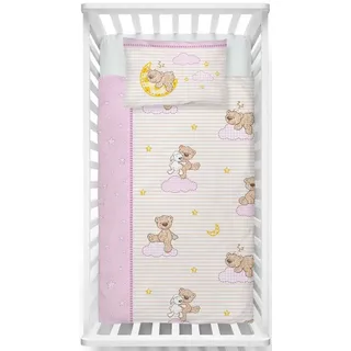 LINKHOFF Babybettwäsche Biber Bettwäsche 100x135cm Rosa Teddy - 100% Baumwolle Reißverschluss, Bärchen, Teddy Bären, Fein-Biber Flanell Bettwäsche