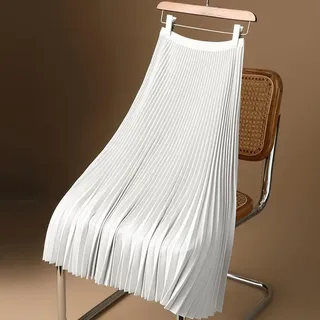 Satin High Waist Faltenrock für Damen, Stilvoller A-Linien-Schnitt, geeignet für den Alltag und lässige Veranstaltungen (M Weiß)