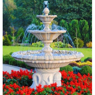 Casa Padrino Jugendstil Springbrunnen Weiß Ø 155 x H. 180 cm - Prunkvoller Gartenbrunnen - Gartendeko Brunnen - Barock & Jugendstil Garten Deko Accessoires