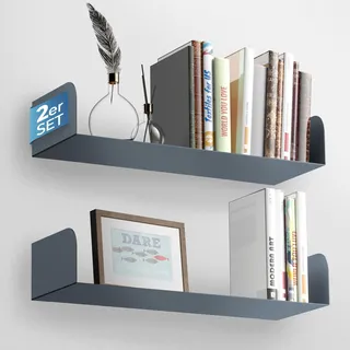 Wandregal - modernes Design - Bücherregal, Wandregal für Büro, Wohnzimmer, Küche & Bad - fixierbar ohne Bohren (Anthrazit)