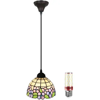 Uziqueif B, Hängelampe, Tiffany Style Lamp, 8 zoll Esstisch Lampen Hängend, Vintage Pendelleuchte, Glas Pendant Light, Höhenverstellbar, Pendelleuchten für Küche Schlafzimme Wohnzimmer Flur