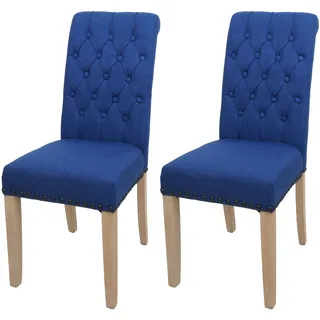 2er-Set Esszimmerstuhl MCW-O66, Küchenstuhl Polsterstuhl, Chesterfield Nieten Stoff/Textil ~ dunkelblau