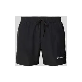 Badehose mit elastischem Bund und Label-Stitching, Black, XL