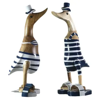 Tokoindah 2x Holz Ente Lauf Ente Gartendeko Figur aus Bambus Wurzel und Teak Holz Bikini PAAR handbemalt in verschiedenen Farben 25cm hoch