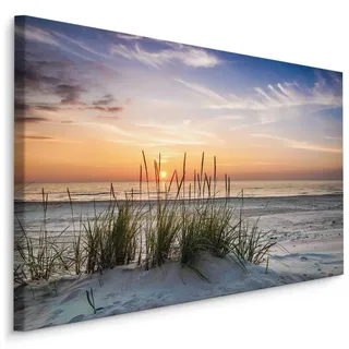 Muralo Leinwandbild, Beige, Blau, Grau, Grün, Orange, Weiß, Textil, Kiefer, Wasser/Strand/Meer, Rechteckig, 100x70 cm, einfache und schnelle Anbringung, Bilder und Zubehör, Wandbilder, Leinwandbilder