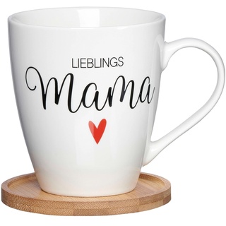Ritzenhoff & Breker Kaffeetasse mit Untersetzer FAMILY, Weiß - Porzellan - 560 ml - Lieblings Mama