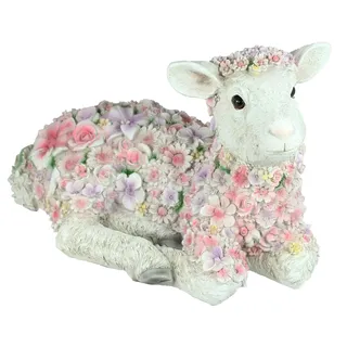 colourliving Deko Schaf Florence Schaf Figur Gartendeko Schaf Gartenfigur Gartendekoration Lamm Osterlamm Blumen Lamm (liegend)