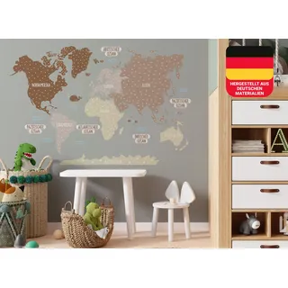 osomhome - Wandtattoo Weltkarte Kinder - *Deutsch* [120x80cm] Pastell braun | Wandtattoo Kinderzimmer Junge & Mädchen, Wandsticker Kinderzimmer Jungen | World Map Wall Decoration | os5006