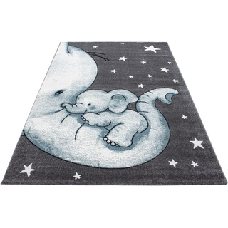 Kinderteppich AYYILDIZ TEPPICHE "Kids 560" Teppiche Gr. B/L: 80 cm x 150 cm, 12 mm, 1 St., blau Kinder Kinderzimmerteppiche Elefanten Design, Kurzflor