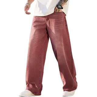 Baggy Jeans Herren Rot Weite Beine Locker Hose Streetwear Y2K Denim S