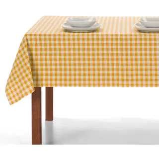 LAN&LAN – Tischdecke abwaschbar Kariert mit Stoff, Tischdecken Hochwertig Gefertigtes, für den Innen- und Außeneinsatz (Gelb, 140 x 100)