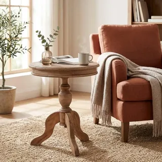 LEBENSwohnART Beistelltisch TIGA D50cm Antik-Natural Landhaus Shabby Chic Couchtisch Tisch