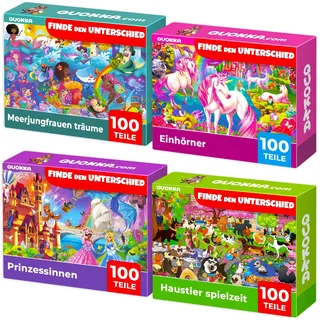 Puzzle ab 4 5 6 Jahre – 4 Set Spiele für Mädchen und Jungen | 100 Teile Kinder Spielzeug mit Einhorn Prinzessin und Tieren – Bodenpuzzles Geschenk für 7 8 Jährige