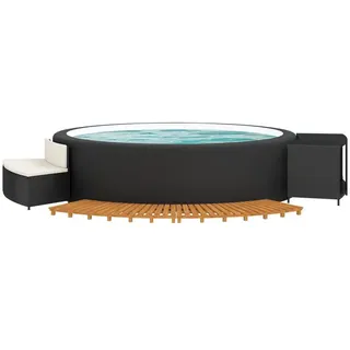 vidaXL Whirlpool-Umrandung Schwarz Poly-Rattan und Massivholz Akazie