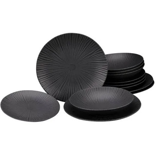 CreaTable 23211 Tafelservice Elements Collection Vesuvio Black für 4 Personen, Steinzeug, schwarz/grau (1 Set, 12-teilig)