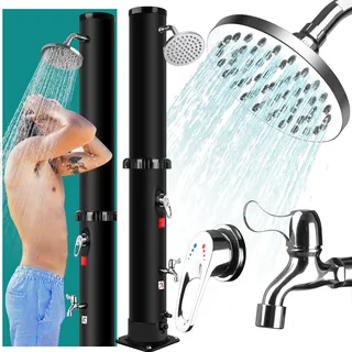 Qdreclod Gartendusche Solar 35L, Solardusche Aussendusche mit 360° Regenduschkopf und Wasserhahn, Prämie Solar Dusche Außendusche Pooldusche für Garten Camping, Warmes Wasser Max 60°C