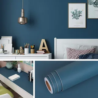 Livelynine Möbelfolie Selbstklebend Tapete Blau Petrol Klebefolie Türkis Wandtapete Deko Folie für Möbel Kinderzimmer Kinder Küchenschränke Schrank Wohnzimmer Tür Fensterbank Abwaschbare 40CMx2M