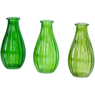 levandeo 3er Set Vase Glas Grün H14cm Flasche Blumenvase Tischdeko Frühling Blumendeko Dekovase Glasvase Deko