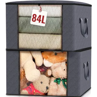 edihome, Aufbewahrungstasche, (2 Stück), Kleideraufbewahrung, Kleiderschrank organizar, Unterbett Aufbewahrungsbox, Klappbar (Dunkelgrau, 2 Packung)