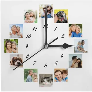 Personalisierte Foto Wanduhr, Personalisierte Quadratische Uhr mit Foto Text, Benutzerdefiniert Wanduhren mit Foto zum Küche Schlafzimmer Wohnzimmer, Jahrestag Geburtstag Hochzeits Dekorative Geschenk
