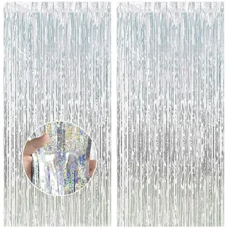 Feibmir 2 Stück Metallische Lametta Vorhänge,Glitzer Vorhang Deko,Folie Fringe Hintergrund Dekorative,für Geburtstagsfeier Baby Shower Hochzeit Weihnachten Dekorationen