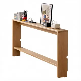 Schmaler Sofatisch, Konsolentisch für Hinter Der Couch, Ablageregal Aus Massivholz für Die Sofarückseite, Einfach zu montieren 2-stufiger Akzenttisch für Eingangsbereich - Naturholz(100x15x69cm)