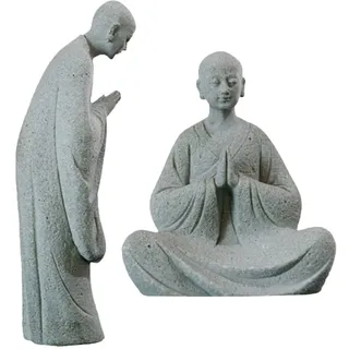 Yardwe Mini Mönch Figur 5.51 Zoll Steinmönchstatue Für Garten Terrasse Wohnzimmer Zen Buddhismus Deko Spirituelle Mönchstatuen Kompakte Stein Skulptur 2 Stück