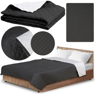 Tagesdecke Bettüberwurf 200x220 cm Steppdecke Bedspreads Beidseitig Bettdecke Schwarz-Weiß Gesteppter Sofabezug - Schwarz