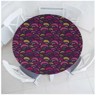Abakuhaus Tischdecke Rundum-elastische Stofftischdecke, Modern Kreisförmige verspielte Formen orange|rosa 163 cm x 163 cm