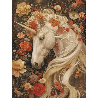 Diamond Painting Blume, 5D Diamond Painting Bilder Pferd Diamond Painting Erwachsene Kinder DIY Diamond Painting Klein (50x70cm), Square Full Drill Cross Stickerei Painting Set für Home Wand Décor H-8