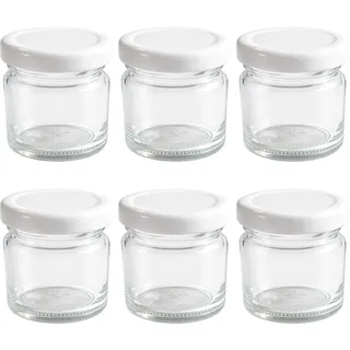 hocz 6x Mini Marmeladengläser 50 ml | mit Deckel Weiß TO 43 | kleine Einmachgläser mit Schraubdeckel zum befüllen | Schraubgläser, Sturzgläser Set | leere Gläser für Marmelade | 6 Stück