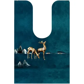 U-förmige Toilettenmatte, Wasserdichte Und Schmutzabweisende Pvc-bodenmatte, Rutschfeste Matte Fürs Badezimmer – Leuchtender Hirsch – 90 X 60 Cm
