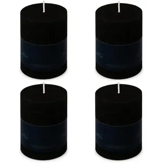 Stumpenkerzen Rustic 4er-Set - 7x9,5 cm - Brenndauer: 35 Std., rußfrei, 100% Paraffin - für Kerzenständer, Kerzenhalter, Weihnachten, Hochzeit, Blockkerze, Kerze, Adventskranz, Advent (schwarz)