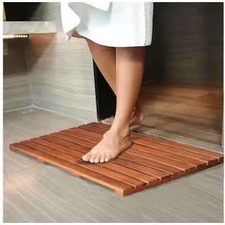 BlingBin Badematte Duschmatte aus Teakholz rutschfest Badezimmermatte Holzduschmatte, Höhe 30 mm, Gummifüßen, Rutschfest, Vielseitig, Holz, Rechtecke, Teakholz Duschmatte und Gummifüßen, 80x48cm Antirutschmatte für Dusche und Sauna braun